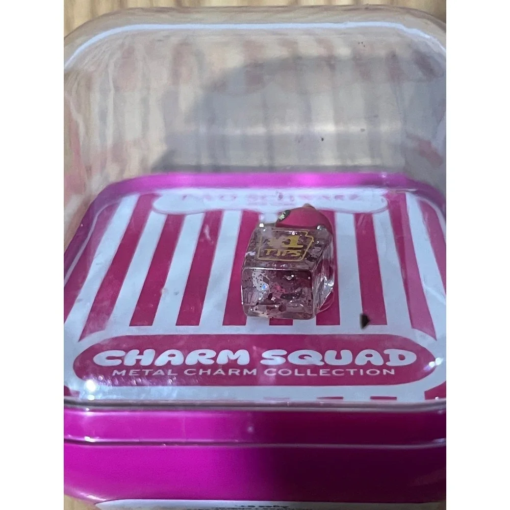 FAO Schwarz Charm Squad Metal Charm Pink #1 Tips Glitter Resin Lobster Clasp NEW